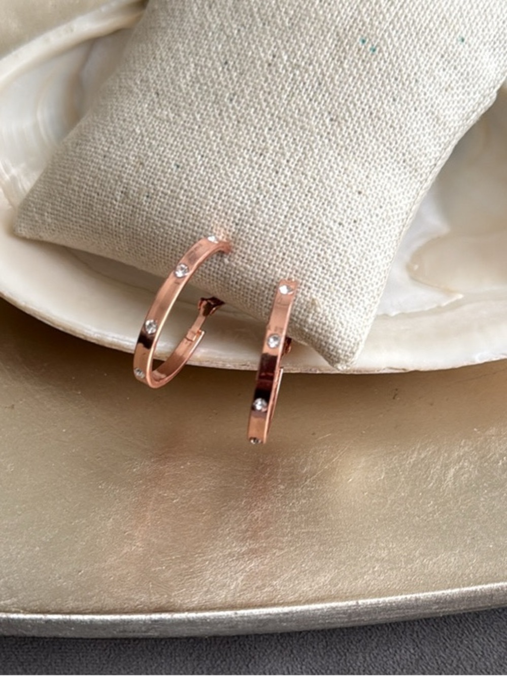 Rose Gold Hoop Earrings with Crystal Accents - Women Jewelry